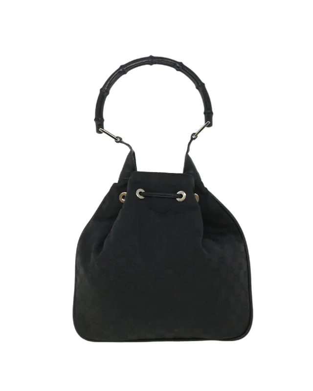 Designer-Inspired Bags At Budget-Friendly Prices Black Canvas Shoulder Bag with Bamboo Handle Designer-Inspired Bags At Budget-Friendly Prices Black Canvas Shoulder Bag with Bamboo Handle