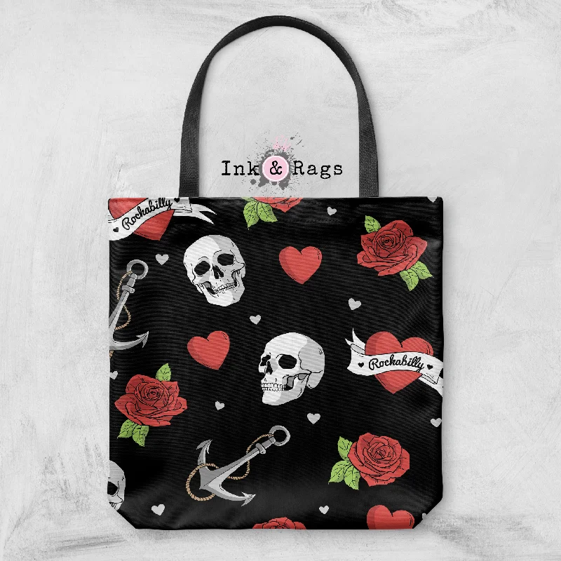 Affordable Bags Rockabilly Heart Anchor Rose Black Casual Tote