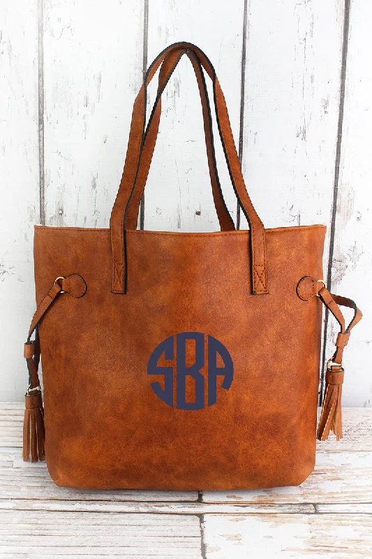 Stylish Yet Affordable Bags Light Brown Faux Leather Side Tassel Tote