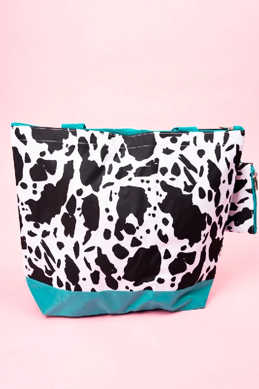 Inspired Bags For Modern Sophistication Deja Moo with Turquoise Trim Tote Bag