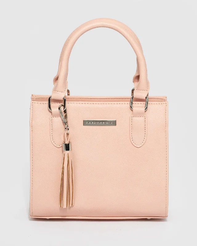 Stylish Bags With Discounts Pink Sia Mini Tassel Tote Bag