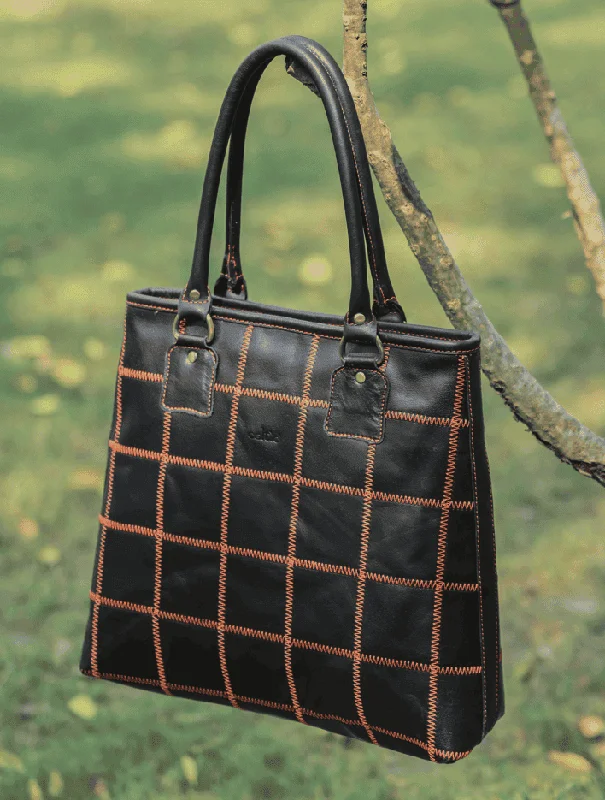 Luxury Bags On Sale "Bold Fusion: Black Tote Bag with Orange Stitching - Elevate Your Style with Vibrant Contrast" Art: BG-1143-Z Luxury Bags On Sale "Bold Fusion: Black Tote Bag with Orange Stitching - Elevate Your Style with Vibrant Contrast" Art: BG-1143-Z