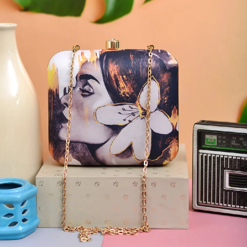 Flash Sale On Premium Bags Artklim Beautiful Woman Portrait Printed Clutch