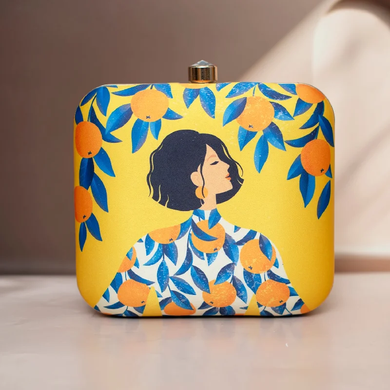 Black Friday Deals On Stylish Handbags Artklim Orange Girl Printed Clutch