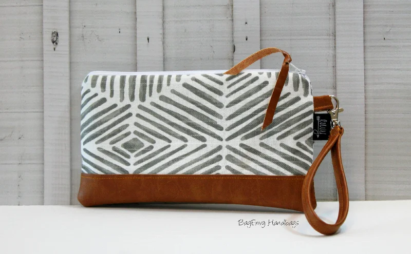 Durable And Cheap Bags Grey Heni Aztec Tile with Vegan Leather - Zippered Wristlet Clutch / Bridesmaid Gift- Accessory Make Up Bag - Durable And Cheap Bags Grey Heni Aztec Tile with Vegan Leather - Zippered Wristlet Clutch / Bridesmaid Gift- Accessory Make Up Bag -