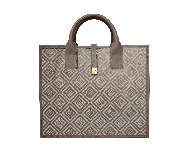 Avant-Garde Style Promotions Aurora Compact Logo Jacquard Print Tote Bag - Beige/Taupe Avant-Garde Style Promotions Aurora Compact Logo Jacquard Print Tote Bag - Beige/Taupe