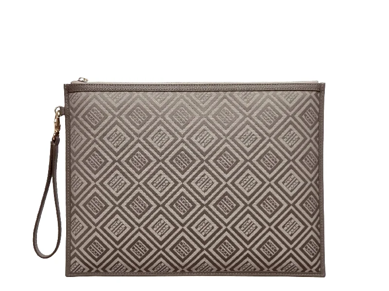 Vibrant Style Promotions Large Pouch in Logo Jacquard Print - Beige/Taupe