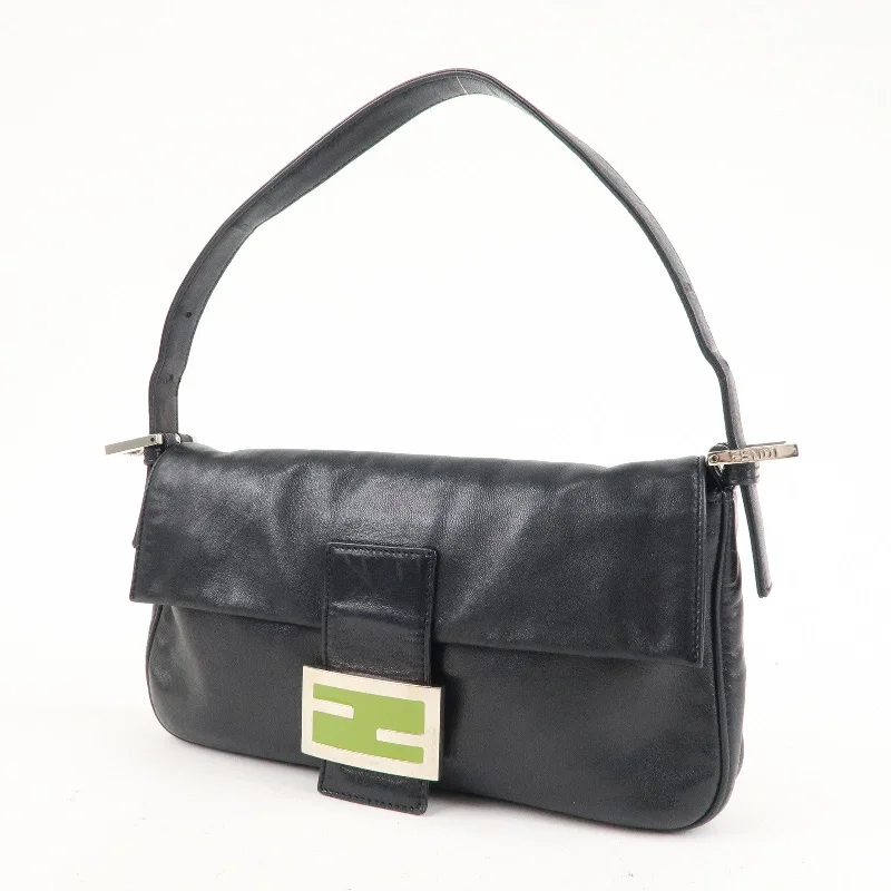 Luxury Bags On Sale FENDI Mamma Baguette Leather Hand Bag Shoulder Bag Black Green Luxury Bags On Sale FENDI Mamma Baguette Leather Hand Bag Shoulder Bag Black Green