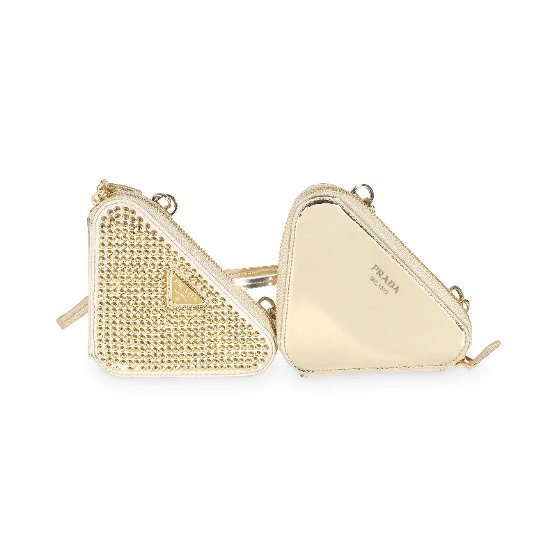 Flash Sale On Premium Bags Prada Gold Satin Crystal Embellished Mini Triangular Pouch Flash Sale On Premium Bags Prada Gold Satin Crystal Embellished Mini Triangular Pouch
